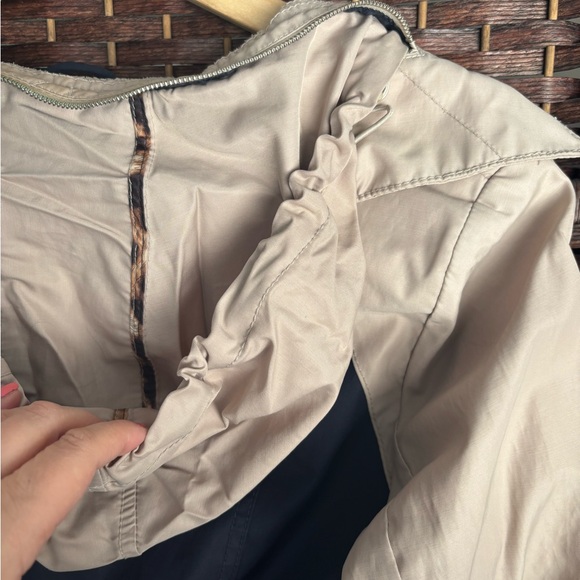 Laundry By Shelli Segal Navy & Tan Colorblock Trench Coat Leopard Lining Small - Picture 12 of 14